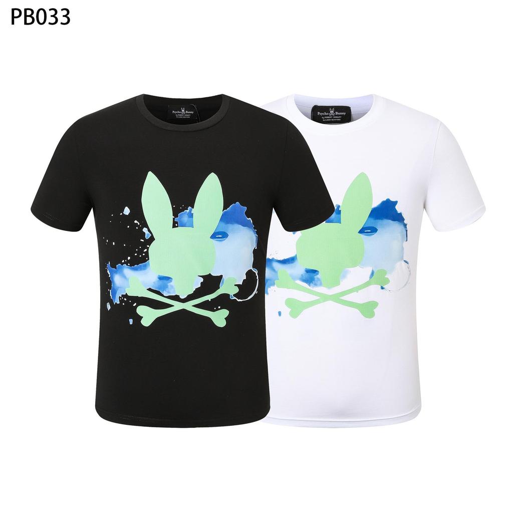 Футболка мужская Psycho Bunny с цветным рисунком черепа и кролика - круглый вырез, уличный тренд