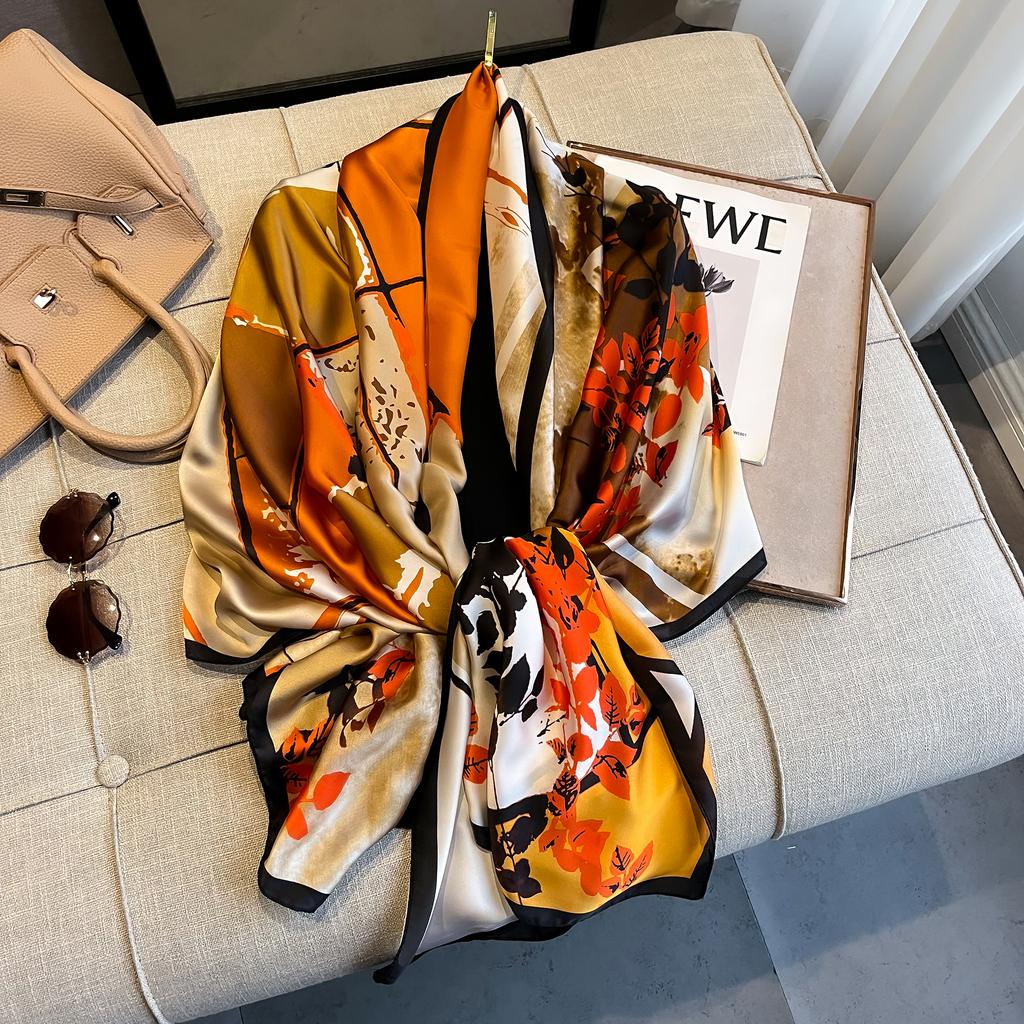 New 180*90cm Luxury Brand Women Scarf Summer Silk Shawl Lady Wrap Soft Female Beach Stole Bandanna Foulard Muffler