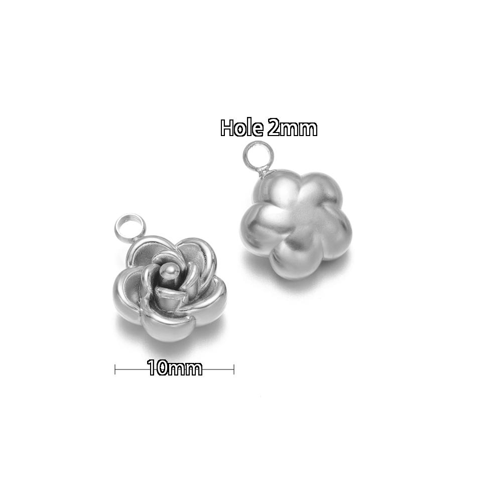 10pcs Stainless Steel Gold Beads Rose Flower Charms for DIY Jewelry Girls Women Pendant Necklace Bracelet Anklet Earrings Making
