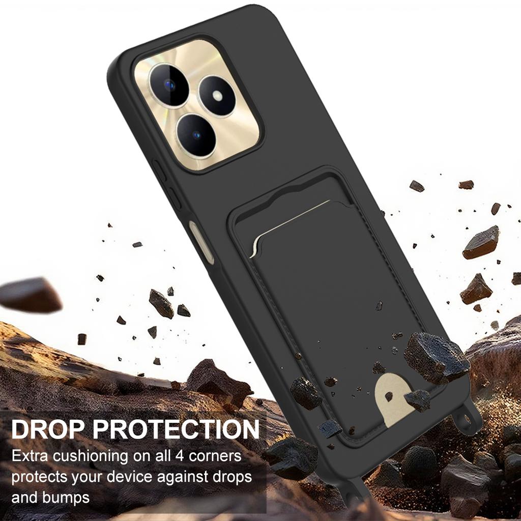 Жидкий силиконовый чехол для Realme Narzo N53 4G/C53 (Глобальный)/(Индия)/C51/Чехол-картхолдер для телефона 4G с коротким ремешком