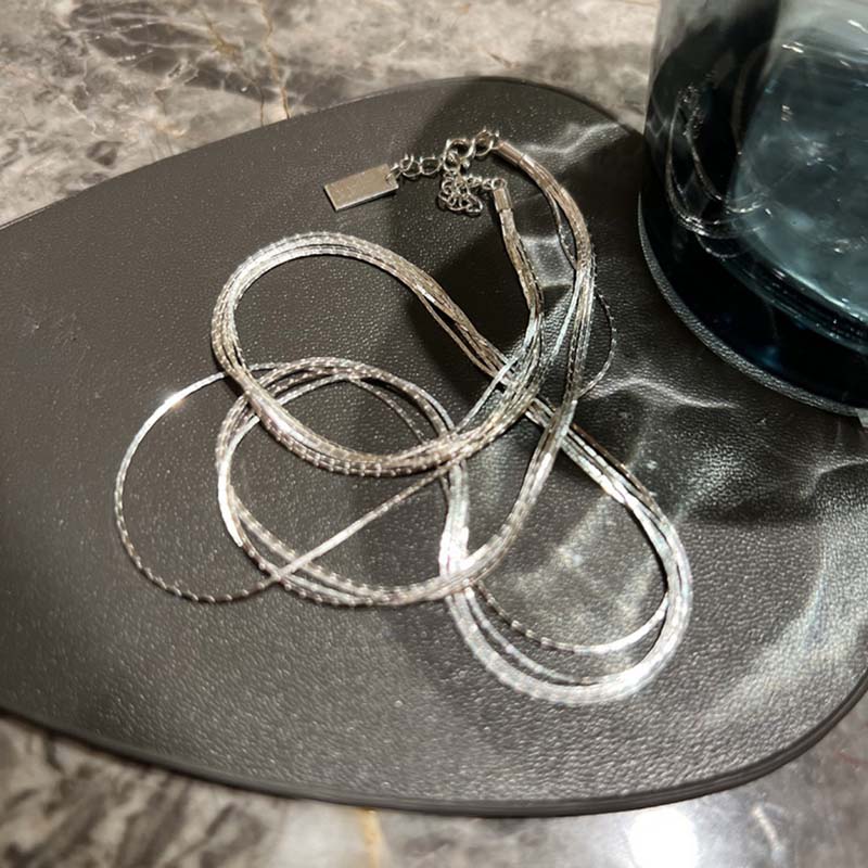 New Sparkling Multilayer Exquisite Long Bling Chain Necklace Unisex Silver Color Metal Stylish Chokers Elegant Exquisite Jewelry