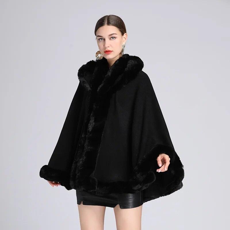 5 Colors Oversize Mantle Winter Faux Fur Collar Poncho Cape Women Batwing Sleeves Loose Cloak Vintage Shawl Wedding Overcoat With Hat