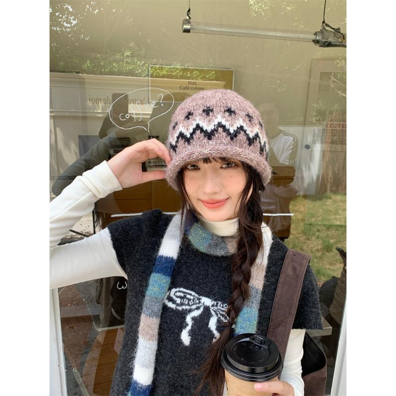 Women S Vintage Jacquard Knit Hat Autumn Winter Warm Ear Protection Beanie