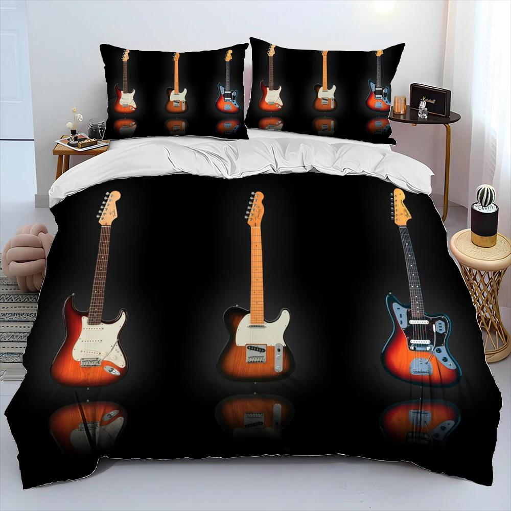 3D классическая гитара электрогитара одеяло комплект постельного белья, пододеяльник комплект постельного белья пододеяльник наволочка, комплект постельного белья размера King Queen