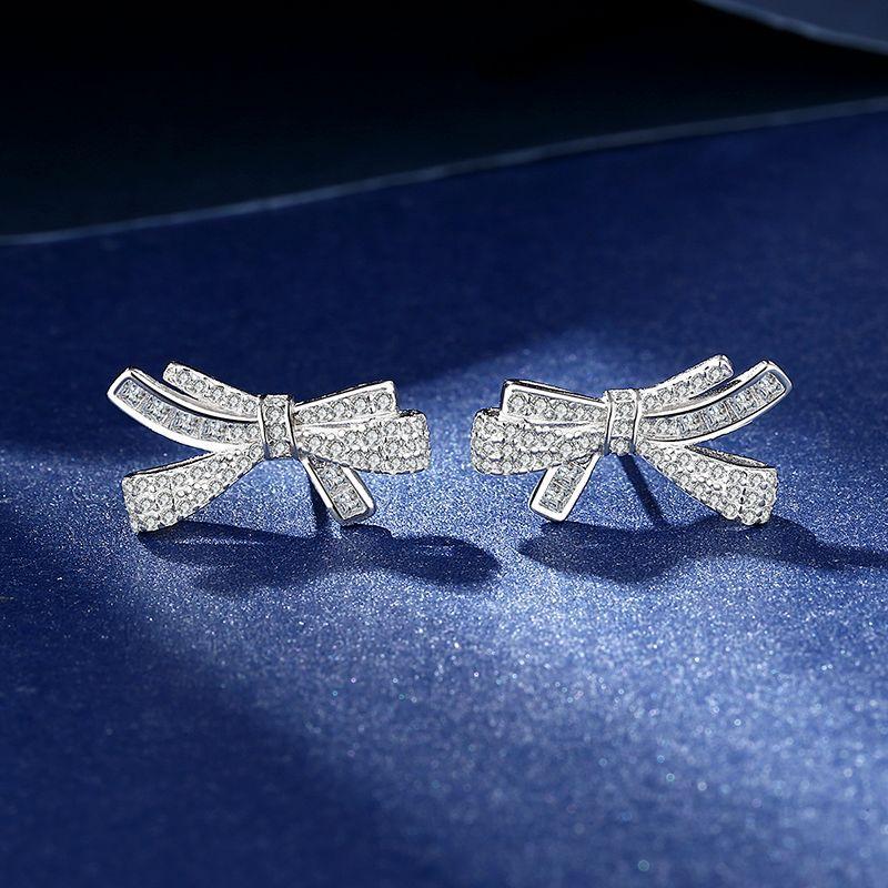 Серьги-бантики с полными бриллиантами, женские серьги с легкой роскошью, индивидуальностью и темпераментом, премиальные, изящные ушные украшения