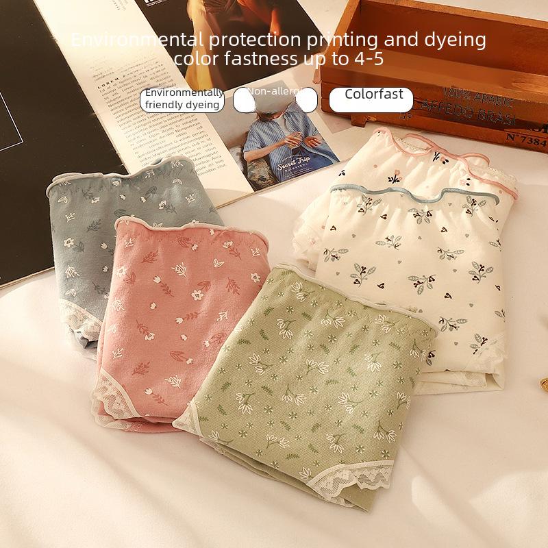 Женское кружевное хлопковое нижнее белье со средней посадкой: Японский и корейский стиль, простой и сексуальный, удобный и дышащий.