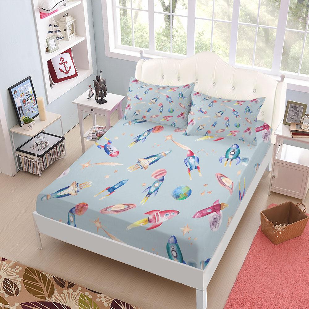 Seamless Space Exploration Fitted Sheet Set King Queen Double Full Size Bed Linen Set