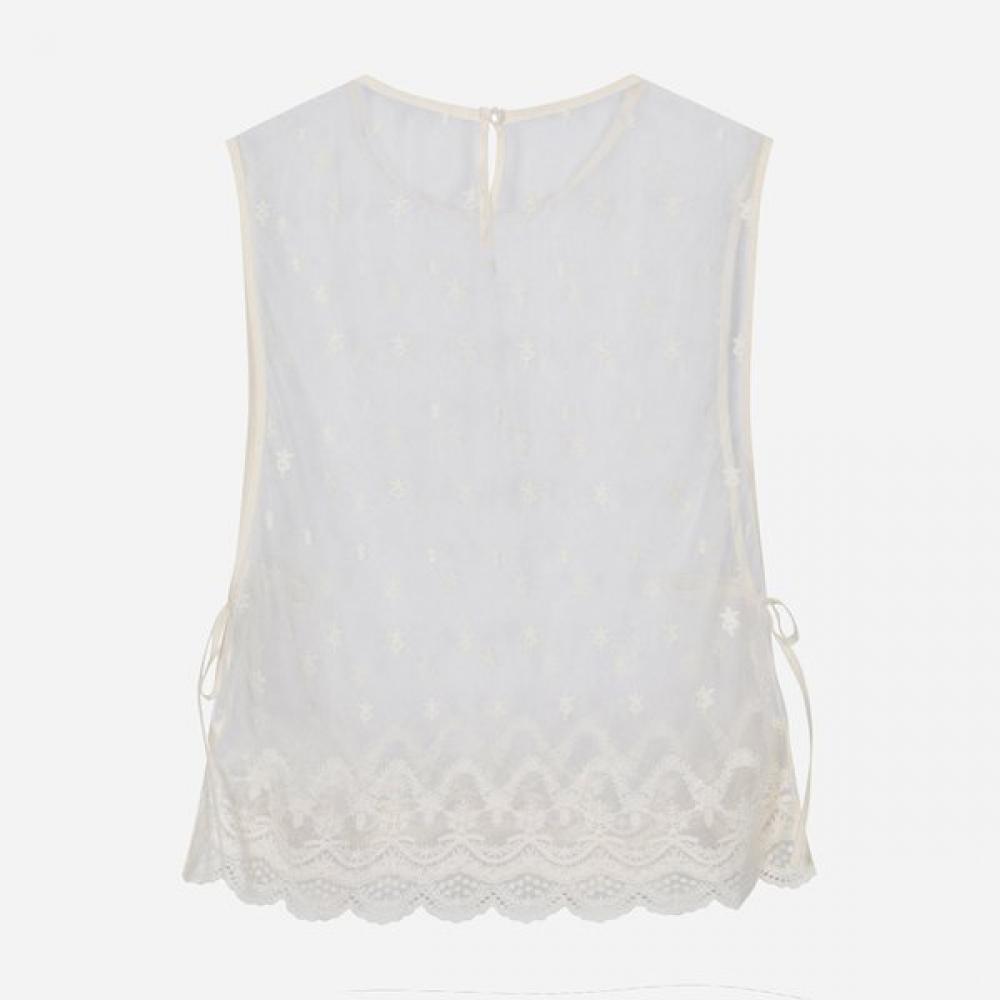 Thursday Island Flower Embroidery Mesh Sleeveless Blouse T264mbl283w
