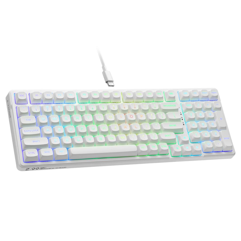 Gaming Keyboard Silver Wood Switch Mechanical Keyboard with USB Wired English 99 Full Key Hot Silver RGB Full Key Compatible with Windows and Mac