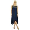 Women Blue Cotton Mid Calf Dress Asymmetrical Dress Sapaghetti Strap