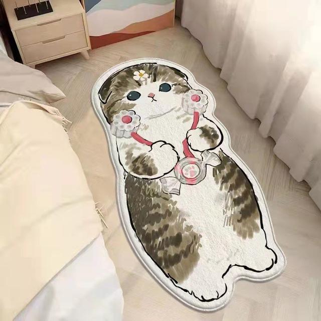 Cartoon Bedside Rug Cat Floor Mat Fluffy Cat Mats Irregular Carpet For Living Room Shaggy Area Rug Thicken Doormat Decor Rug