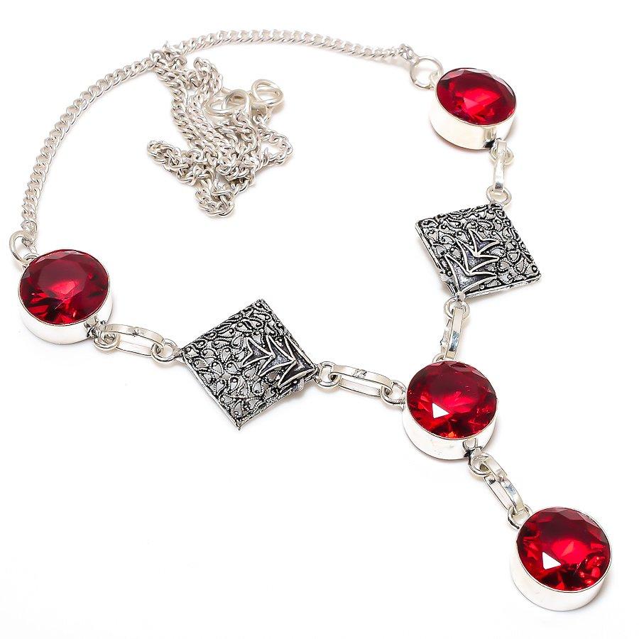 Mozambique Garnet Gemstone 925 Sterling Silver Jewelry Necklace 18" S7l49