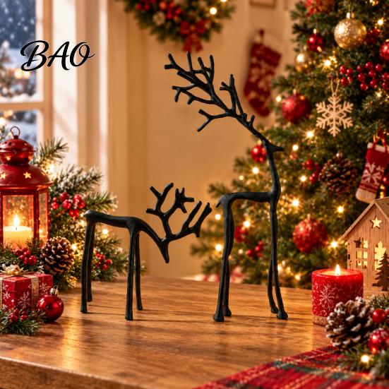 Tabletop Christmas Decor Reindeer Statue, Small Deer Sculpture Figurine, Modern Elegant Creative Holiday for Tabletop, Mantel, Living Room,