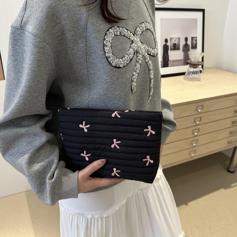 Multi-functional Bow Cosmetic Bag Embroidery Sanitary Napkin Storage Bag Sweet Toiletry Bag Women