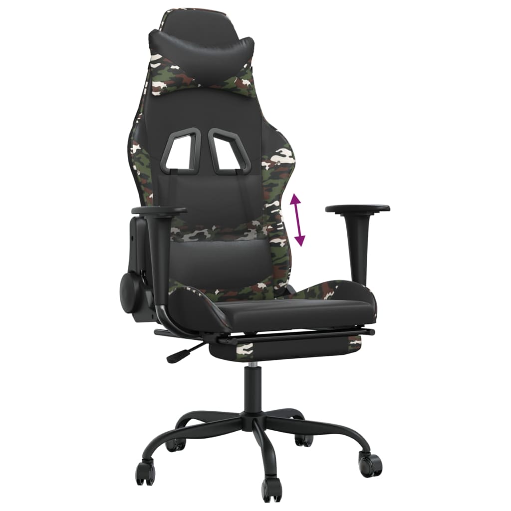 Gaming Chair with Footrest Black and Camouflage PU Leather