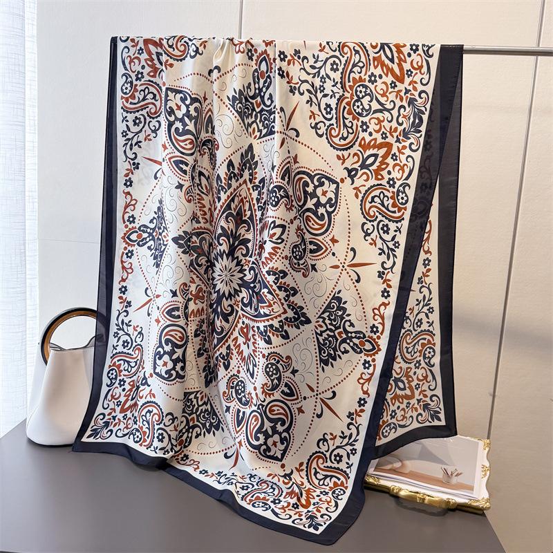 Spring And Summer Thin Simulated Silky Brocade Silk Scarf Long Scarf Silky Printed Shawl Versatile Headscarf Scarf