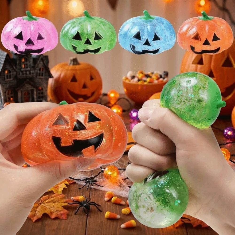 Soft Texture Halloween Pumpkin Squeeze Toy Glittering Fidget Sensory Kids Adults
