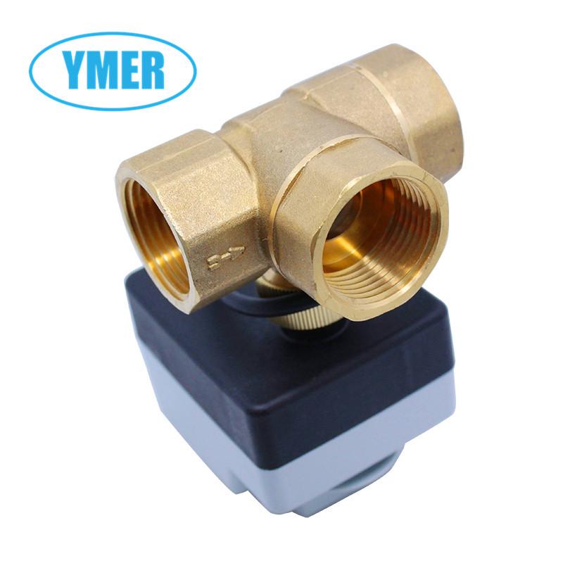 YMER HVAC AC220V BVM220 Electric 3-Way Ball Valve with Manual Switch