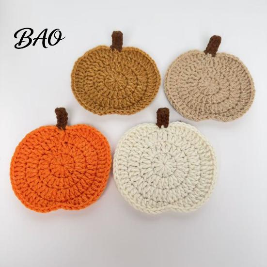 Durable Polyester Coasters Handmade Crochet Pumpkin Coasters, Soft Coffee Mats, Gift for Housewarming Autumn Themed Farmhouse Dining Accessories