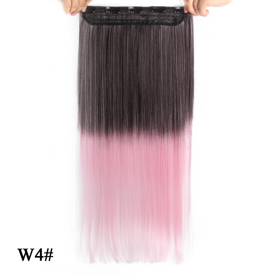 Прямые наращивания волос Ombre Розовый Фиолетовый Наращивание волос на 5 клипсах Синтетические дешевые 22 дюйма для женщин