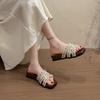 Women's Slippers Fairy Style Pearl Flat Sandals 2025 Summer New Cool Slippers for Women Outdoor Non Slip Beach Slippers