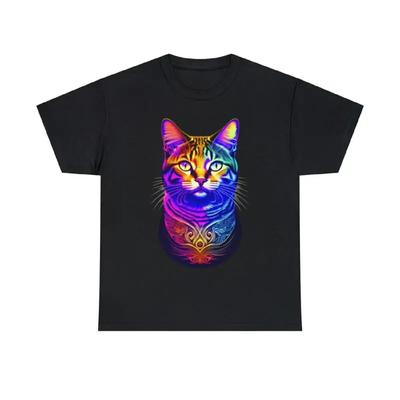 Яркая психоделическая футболка с кошкой S 5XL