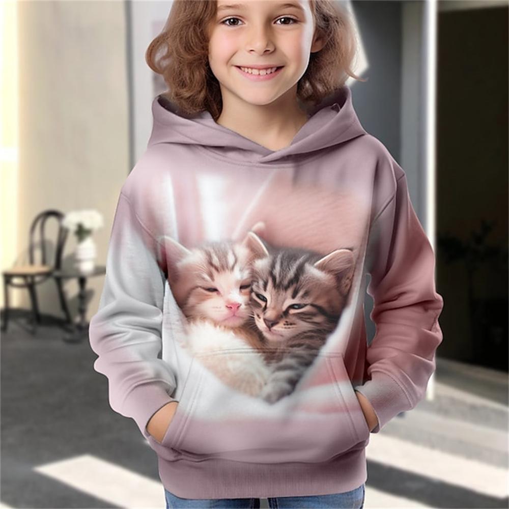 Hoodies Animal Cat 3D Print Kawaii Streetwear Boys Girls Sweatshirts Oversized Unisex Hoodie Kids Hooded Pullovers Tops Clothing