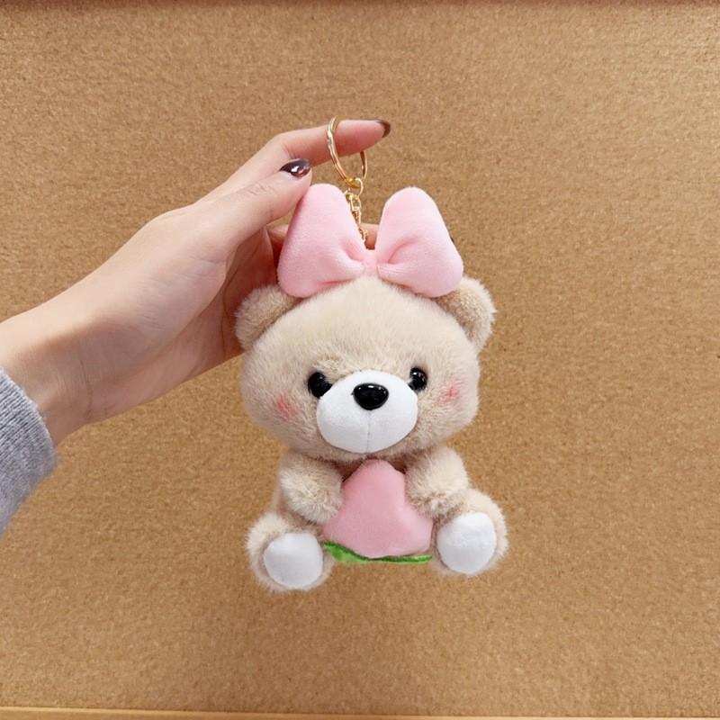 Cute Butterfly Bow Bear Plush Keychain With Gold Keyring For Bag Decor