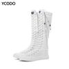 Spring Autumn Women Boots Canvas Mid Calf Boots Casual High Top Shoes Long Boots Lace Up Zipper Comfortable Flat Boots Size 34-43