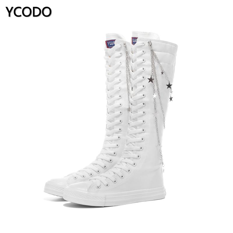 Spring Autumn Women Boots Canvas Mid Calf Boots Casual High Top Shoes Long Boots Lace Up Zipper Comfortable Flat Boots Size 34-43
