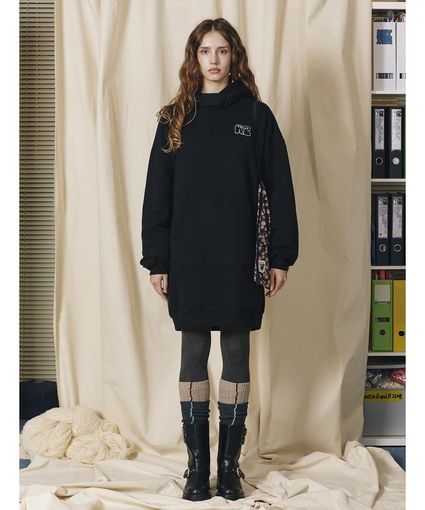 Between A And B Soft Warm Hooded Dress [Black]