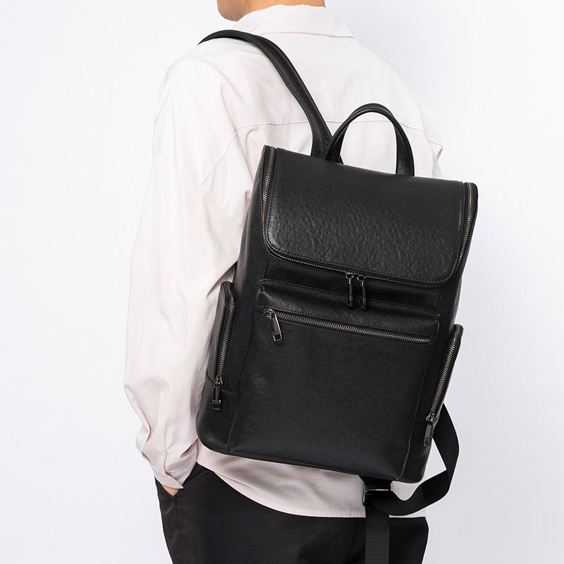 Мужской рюкзак из кожи растительного дубления, однотонный модный рюкзак-раскладушка, большая вместимость, многофункциональная мужская компьютерная сумка