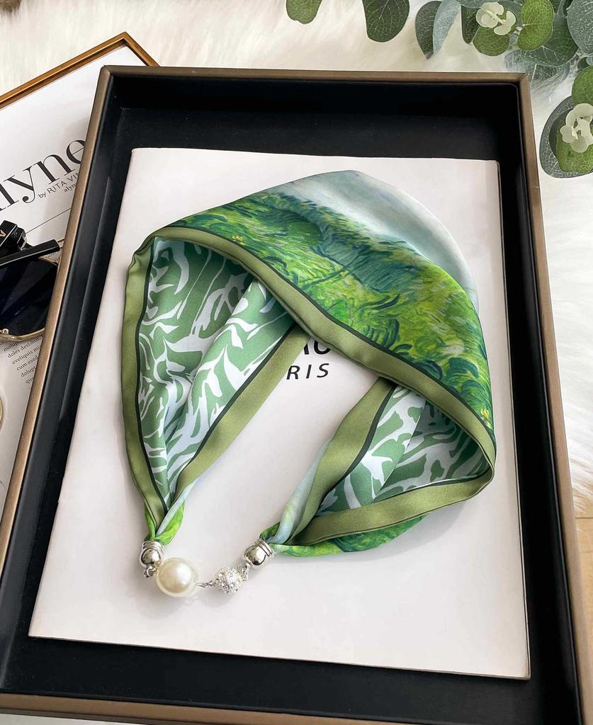 Magnetic silk scarf women's 1116 new scarf autumn and winter high-end neck protection small scarf necklace pearl buckle with shirt