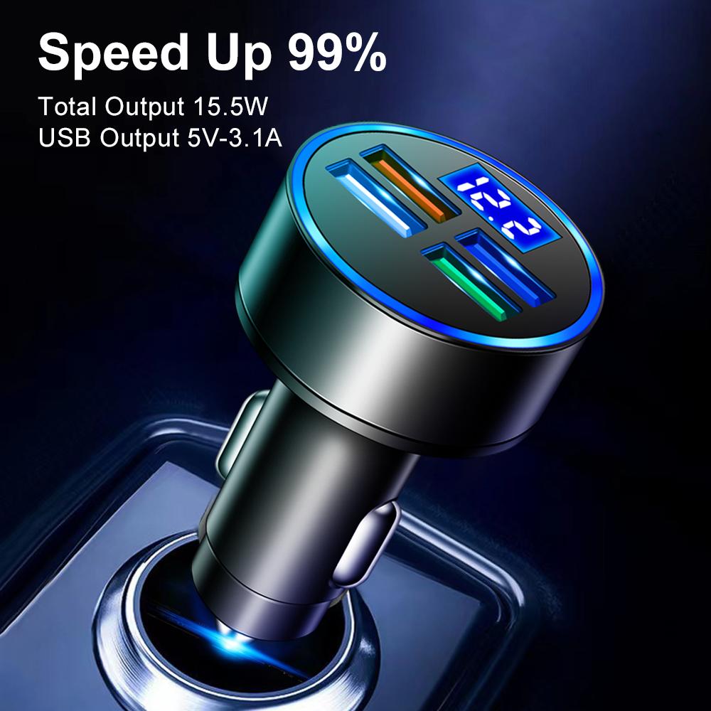 4-портовое автомобильное зарядное устройство USB для быстрой зарядки Pd Type C Автомобильное зарядное устройство USB со светодиодным адаптером для быстрой зарядки для Iphone 14 Pro Samsung