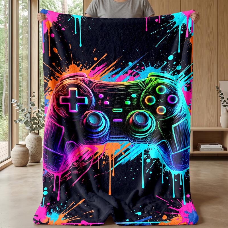 Neon Painted Game Controller Theme blanket Lightweight Warm Flannel Blanket Decorative Throw Blanket for Home Decoration