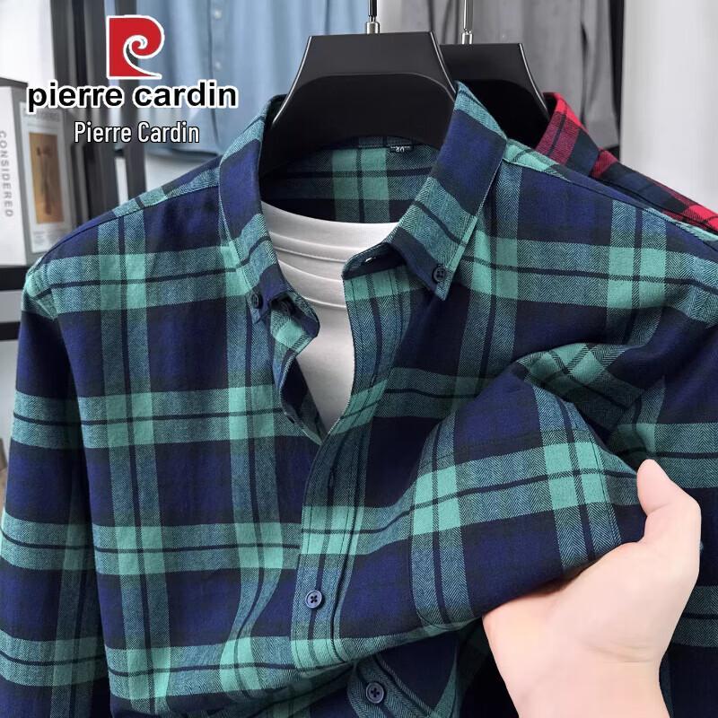 Pierre Cardin Мужская повседневная рубашка в клетку со длинным рукавом, 100% хлопок