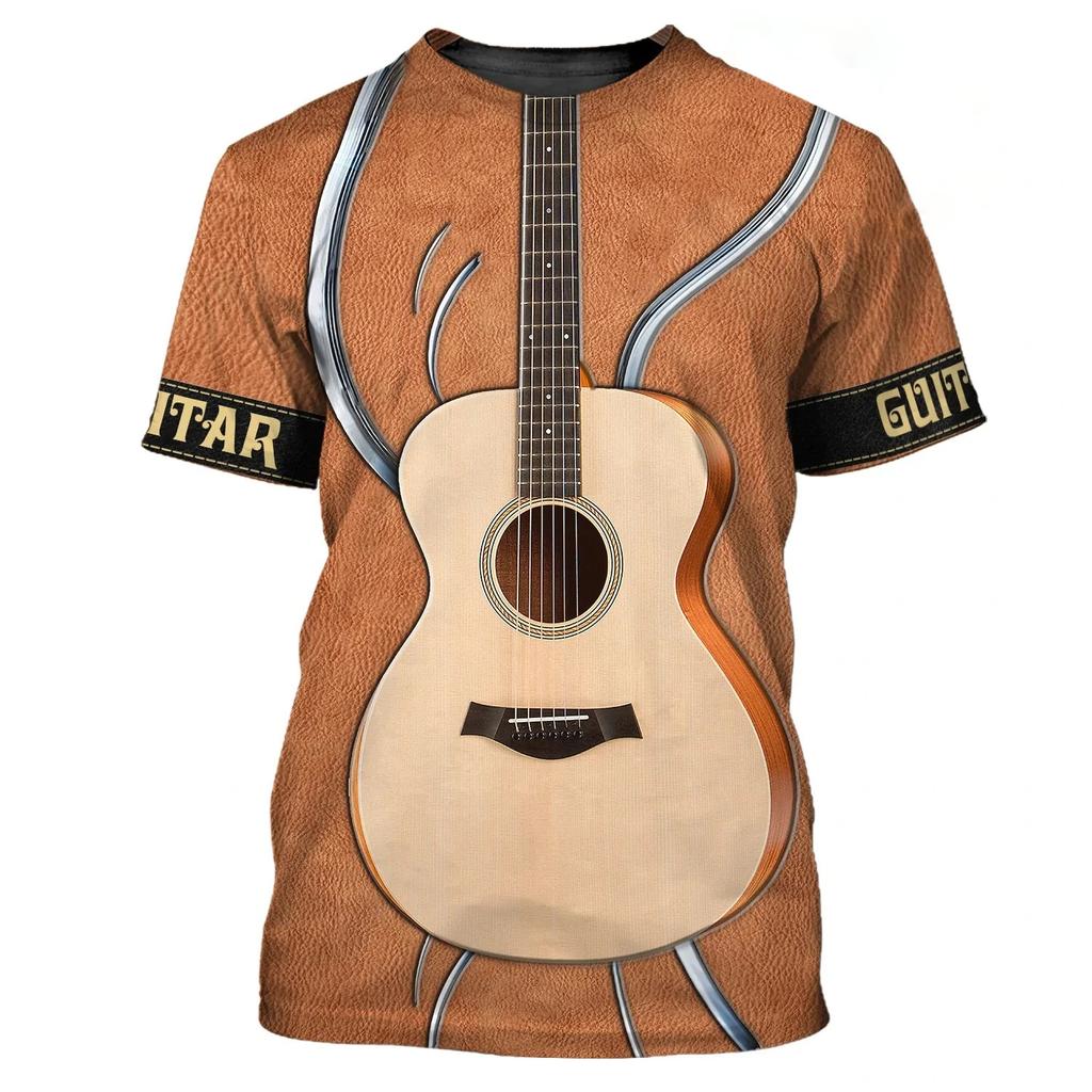 Summer Men's T Shirts Guitar Graphic 3d Fashion Music T-shirt Pullover Short Sleeve O Neck Rock Hip Hop Tops Oversized Clothing 4758 KTB