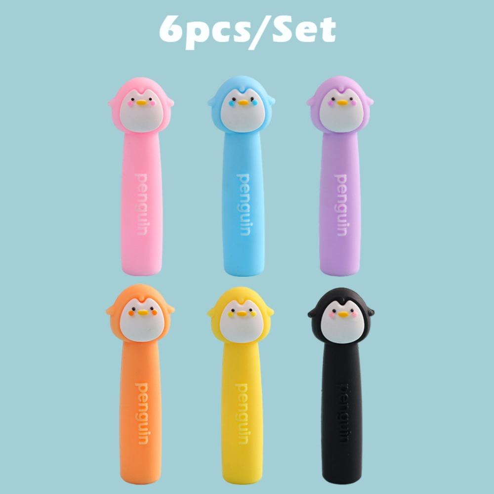 6pcs/12pcs Soft Rubber Pencil Extender Penguin Shape Pen Cap Pencil Tip Protective Case  Children