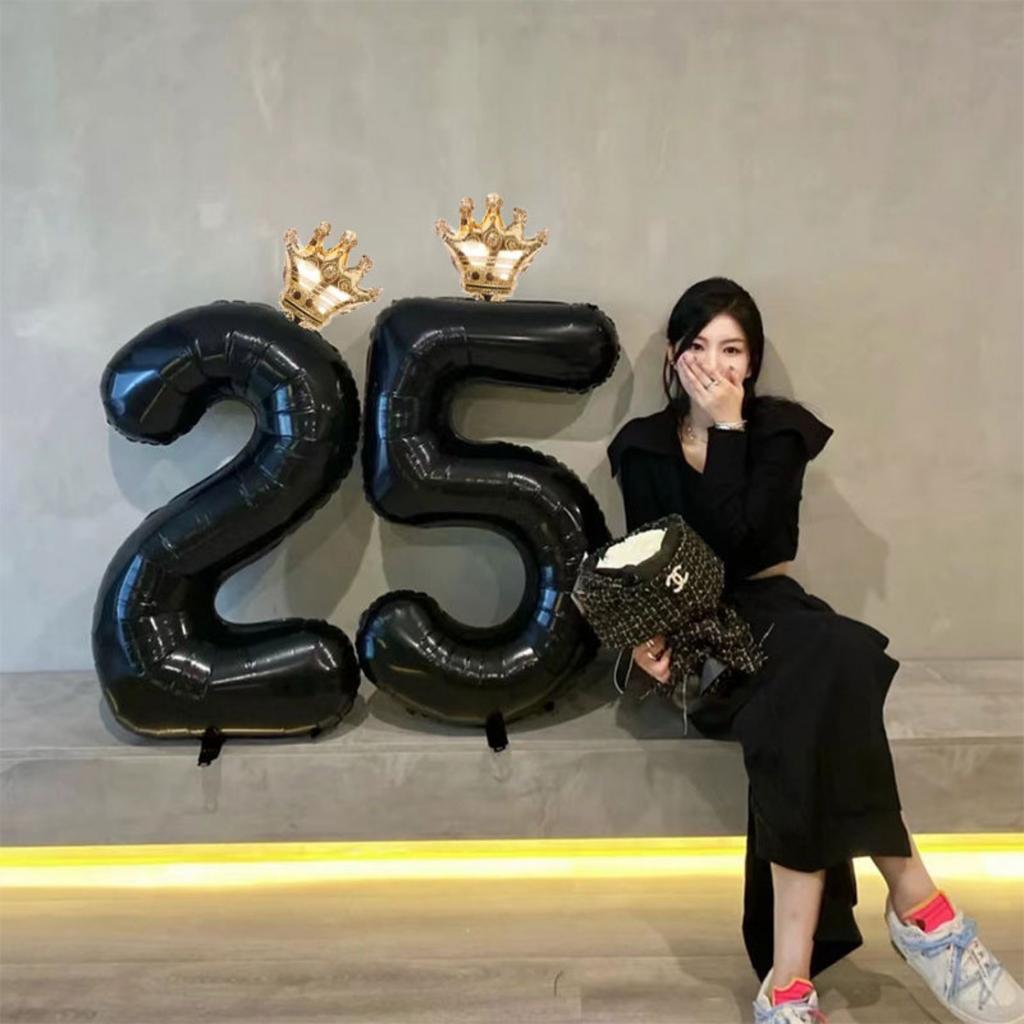 2pcs Black 0-9 & Crown Balloons for All Occasions - Party/Home Deco