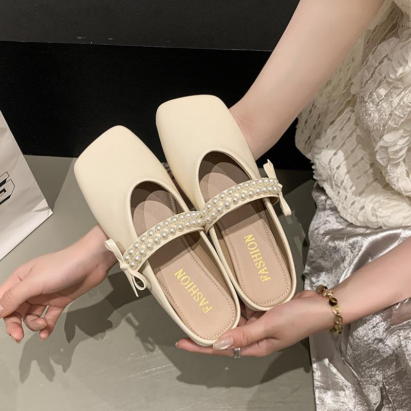 Летние полутапочки женские для улицы без каблука ленивые туфли женские полутапочки юбка модная обувь низкий каблук