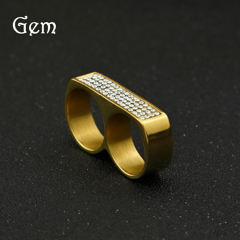 Gumeng Jewelry Рок Хип-хоп Ночной клуб Кольцо с бриллиантами Хип-хоп Двойное отверстие Нержавеющая сталь Бриллиант Мужское кольцо
