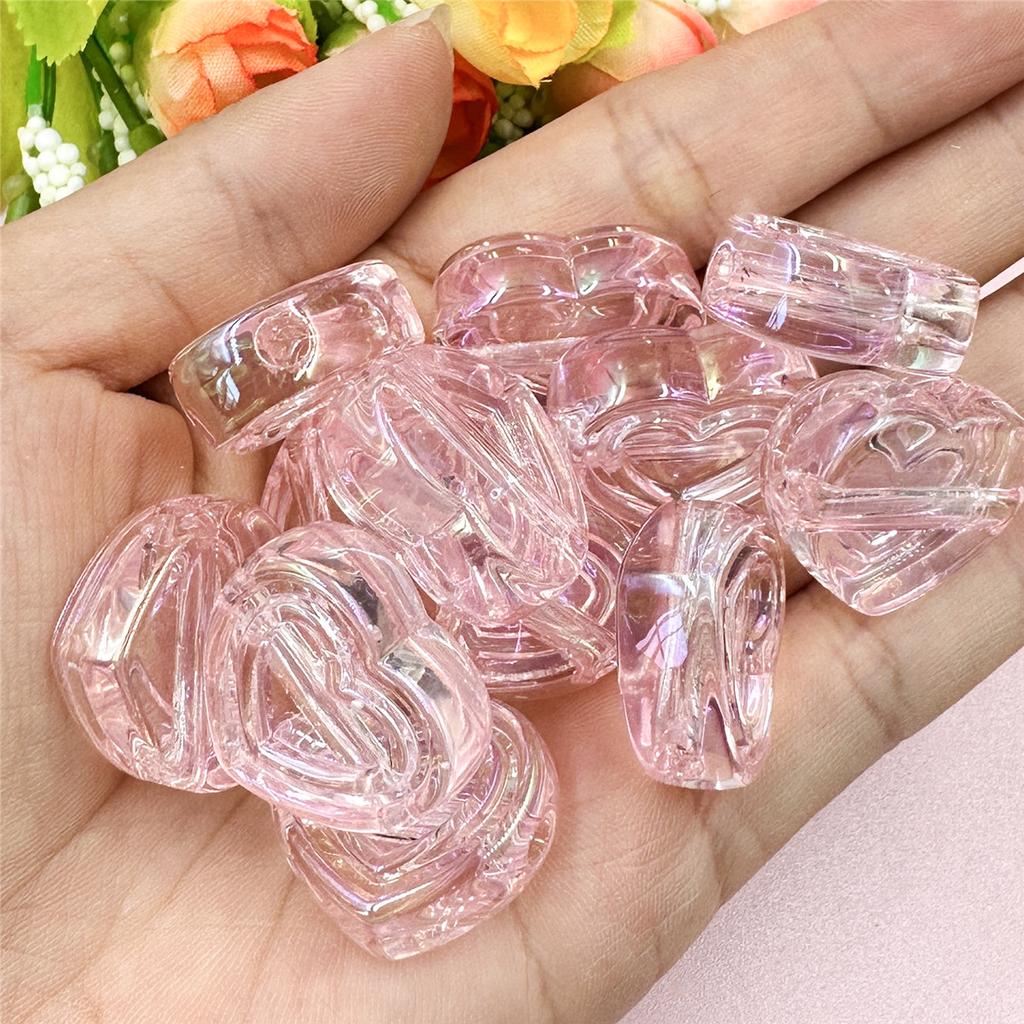 High Quality Creative Handmade Material DIY Making Accessories Spacer Loose Beads 12Pcs 23.9mm*20.8mm with Hole 6 Colors Acrylic Peach Heart