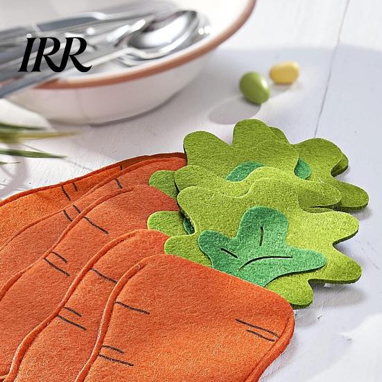 Cutlery Travel Pouch 6 Pcs Easter Carrot Shaped Utensil Holder Bag Felt Fork Cutter Eco-friendly Cover Dining Tableware Knife Forks Organizer