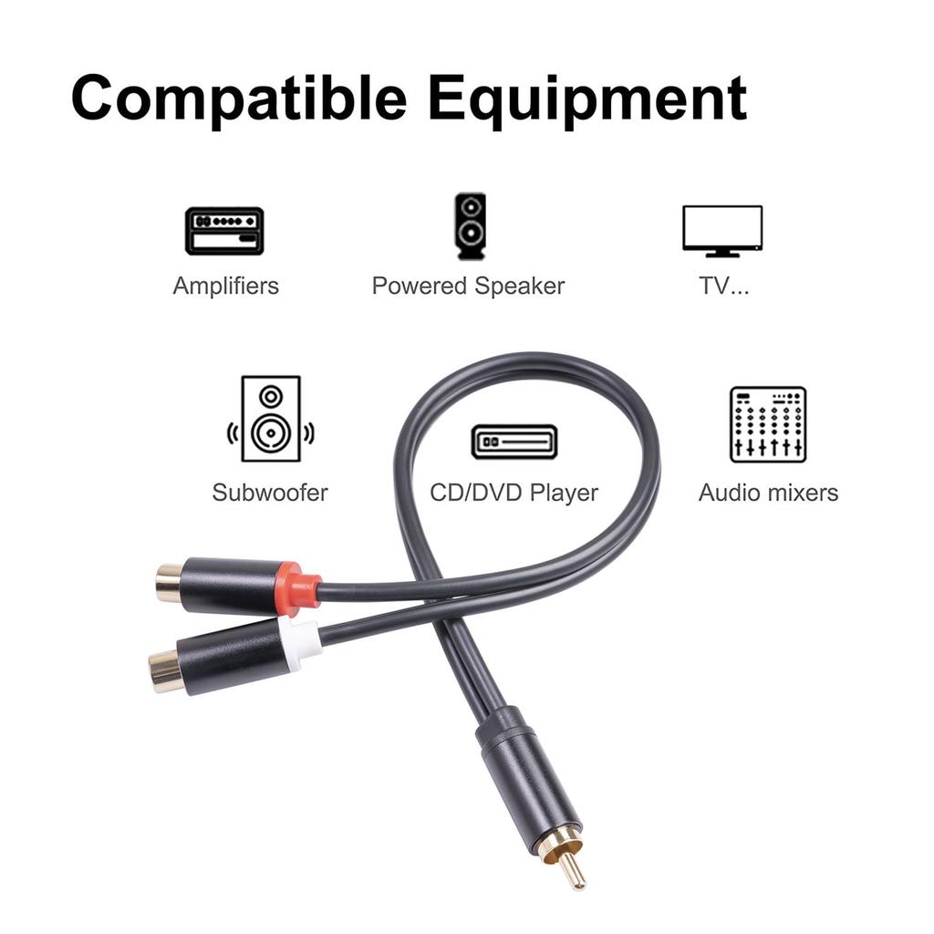 RCA Y Splitter Cable RCA 1 Male Plug To 2 Female Jack Adapter Stereo Audio Cable Cord for TV Subwoofer Amplifier Speaker