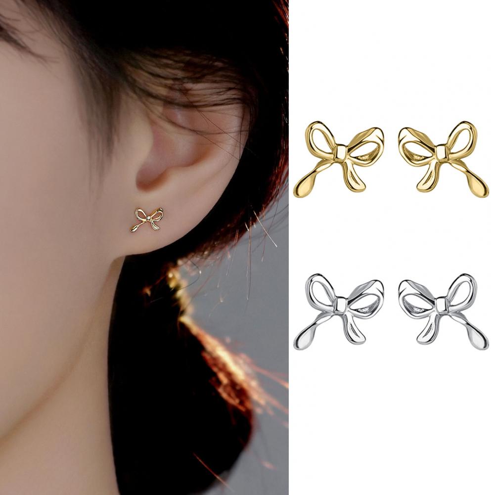 Girl Stud Earrings Geometric Design Bowknot Shape Stud Earrings High Brightness Piercing Jewelry for Women Stylish Gift for Her