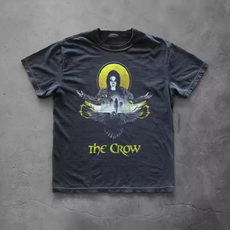 Crow Pattern T-shirt, Retro Gothic Black Shirt, Retro Movie T-shirt for Men, Summer New Unisex Casual Fashion T-shirt