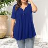 Women's Plus Size Tunic Top Summer Short Sleeve V-Neck Button Up Shirt Casual Loose Fit Flowy Blouse for Beach Office Party Daily Wear
