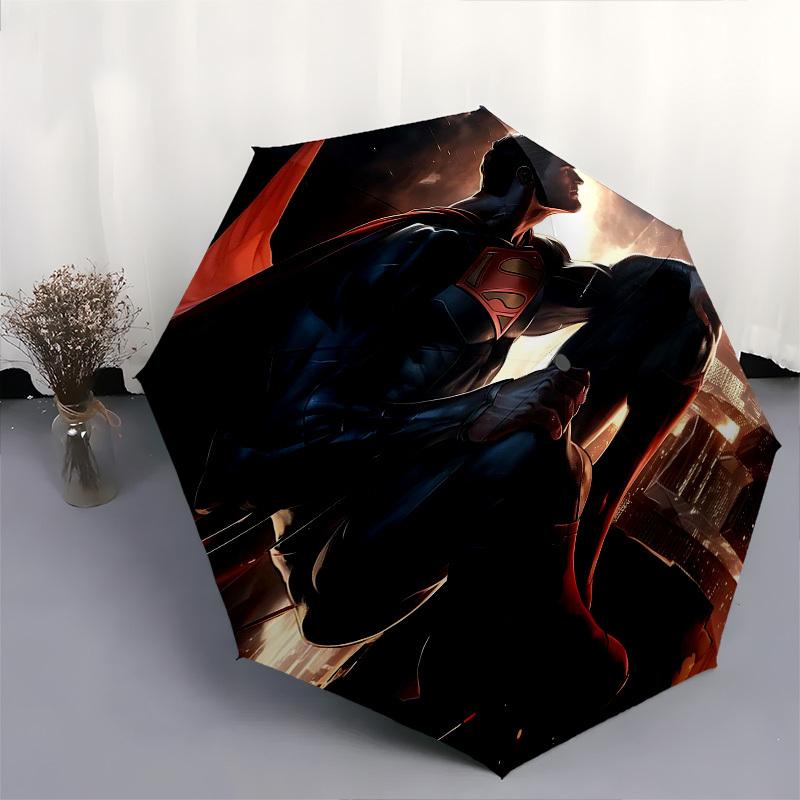 1pc Superman Cityscape Automatic Folding Umbrella - Compact 8-Rib Design, Durable Plastic & Iron1229L