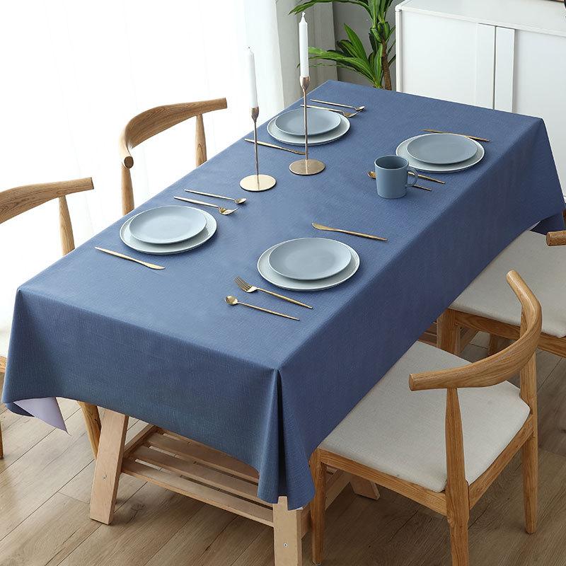 Waterproof and Oil-proof Solid Color PVC Table Cloth Anti-scalding and Washable Plaid Table Cloth Simple Rectangular Round Table Cover Cloth
