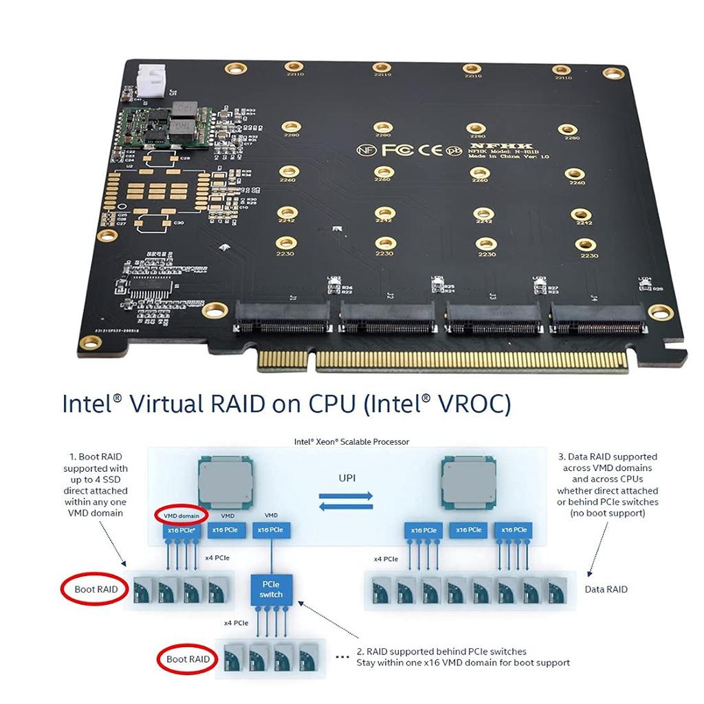 Chenyang NVME Gen Адаптер NVME AHCI X4 к Express Gen3 X16 RAID-карта с вентилятором VROC Raid0 Hyper Адаптер M.2 3.0 M.2 PCI-E 3.0